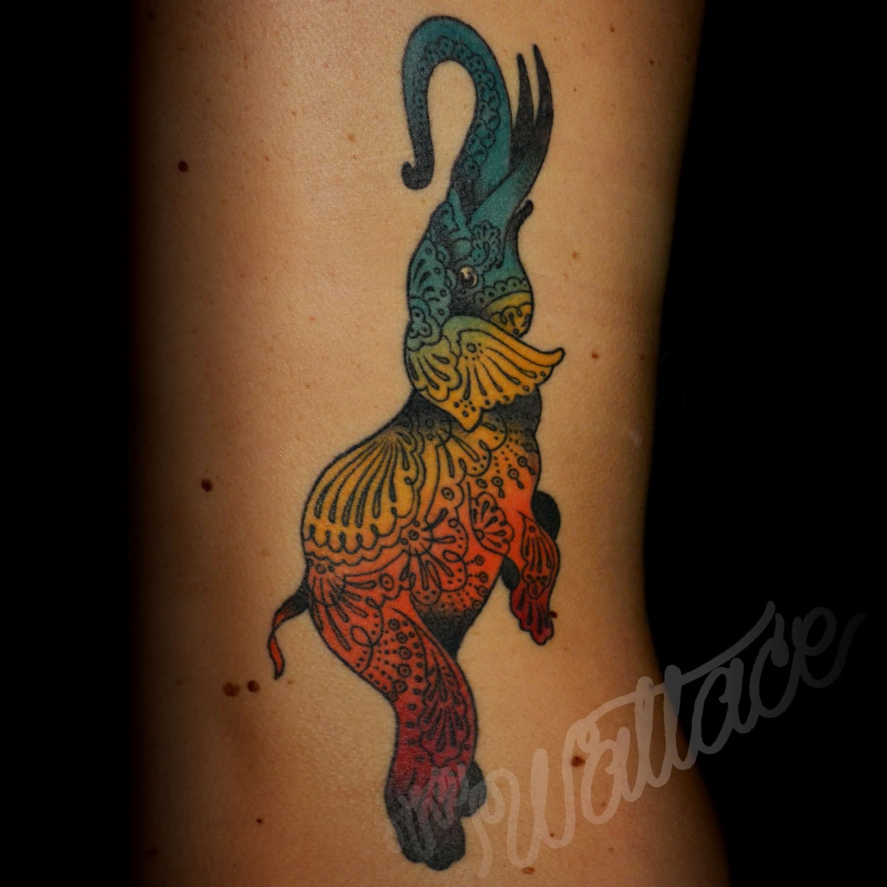 Amazing Colorful Elephant Tattoo Design