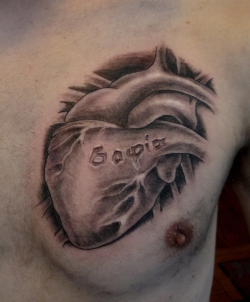 Amazing Realistic Heart Tattoo on Left Chest