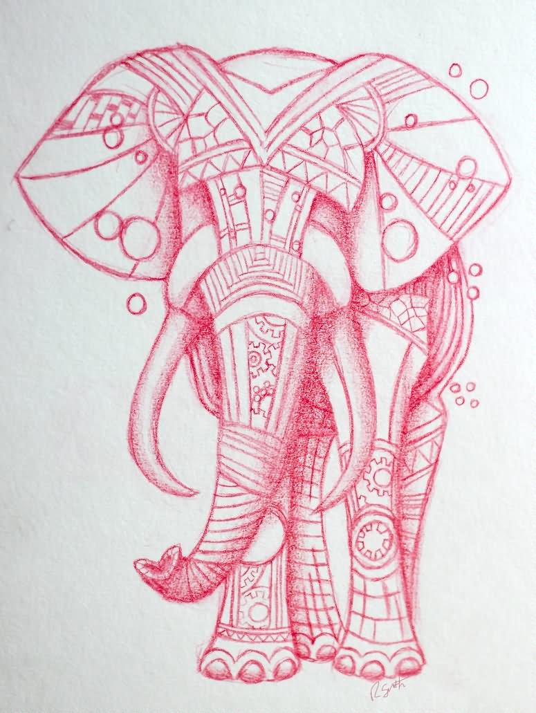Amazing Red Elephant Tattoo Design By Rachel Smith