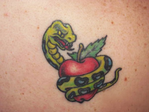 Apple Fruit With Snake Tattoo Design
