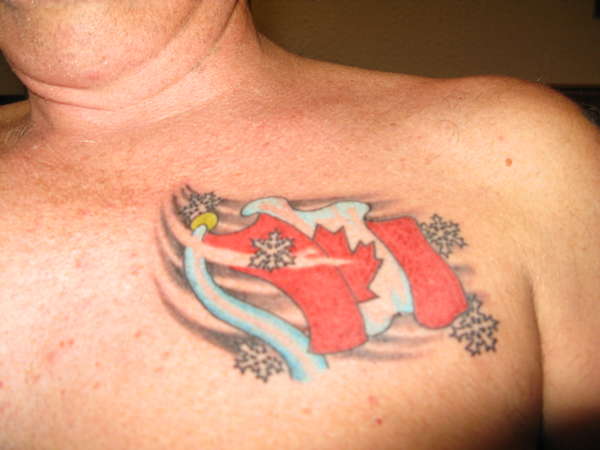 Awesome 3D Canada Flag Tattoo On Man Chest