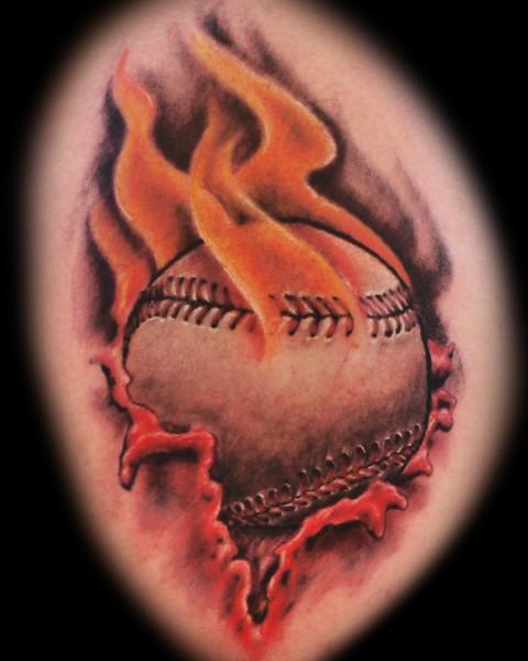Awesome 3D Fire Flame Baseball Tattoo Design