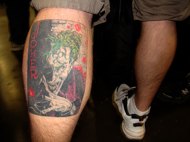 Awesome Joker Play Card Tattoo On Leg Calf