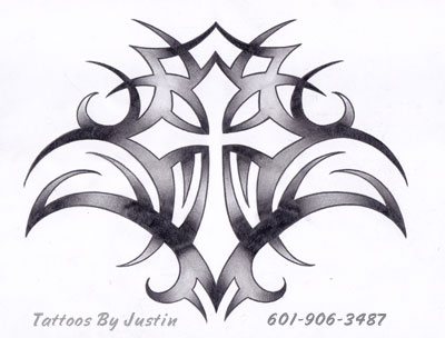 Awesome Tribal Cross Tattoo Design By Justin