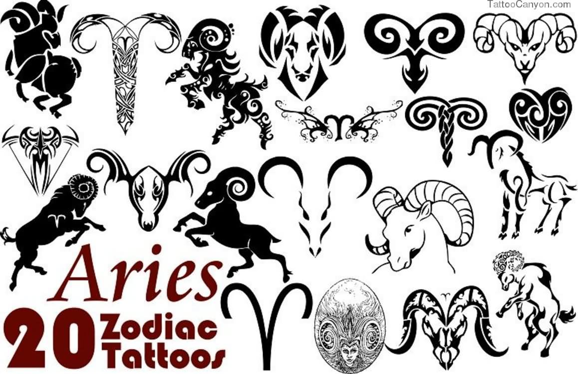 Black 20 Zodiac Aries Tattoo Flash By Michelle Cobban