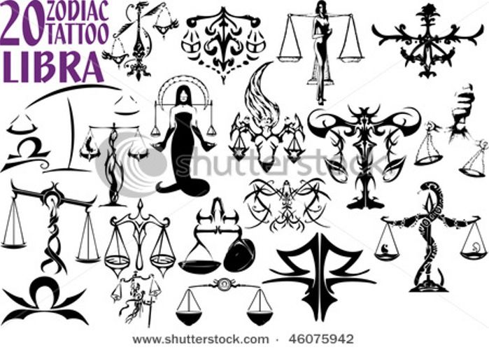 Black 20 Zodiac Libra Symbol Tattoo Flash