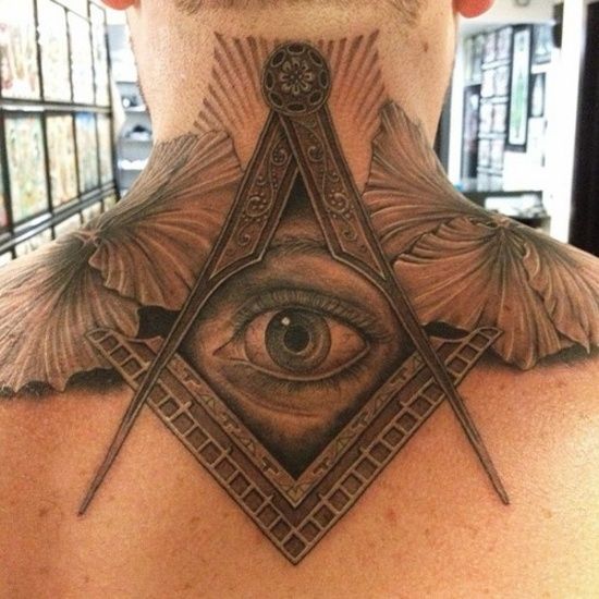 Black And Grey 3D Illuminati Eye Tattoo On Man Back Neck By  Ben Leland Grillo