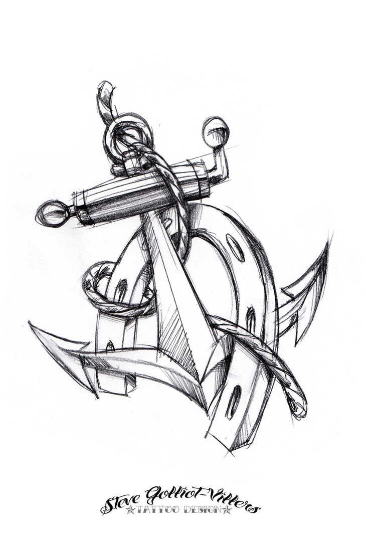 Black And Grey Anchor With Horseshoe Tattoo Design By Steve Golliot Villers