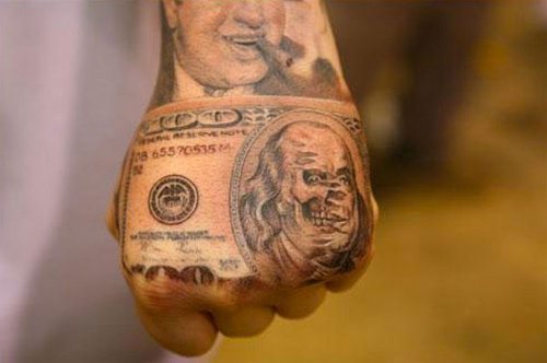 Black And Grey Dollar Money Tattoo Hand By Jose Lopez