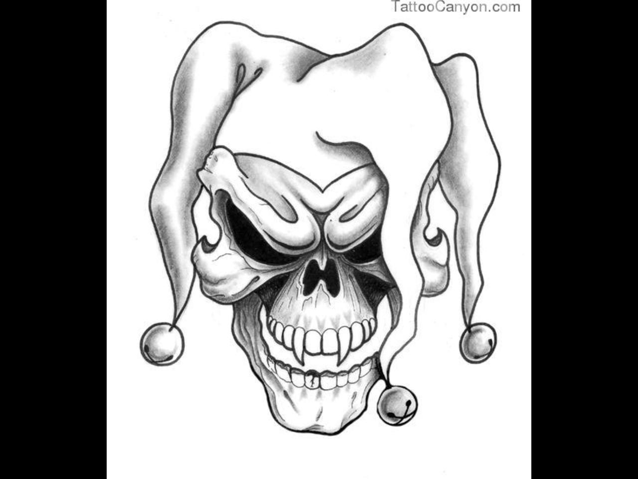 Black And Grey Joker Skull Tattoo Design