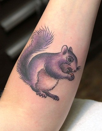 Black And Purple Squirrel Tattoo Forearm