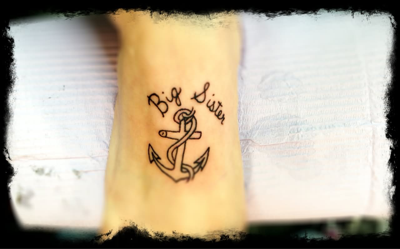 Black Big Sister With Anchor Tattoo Design