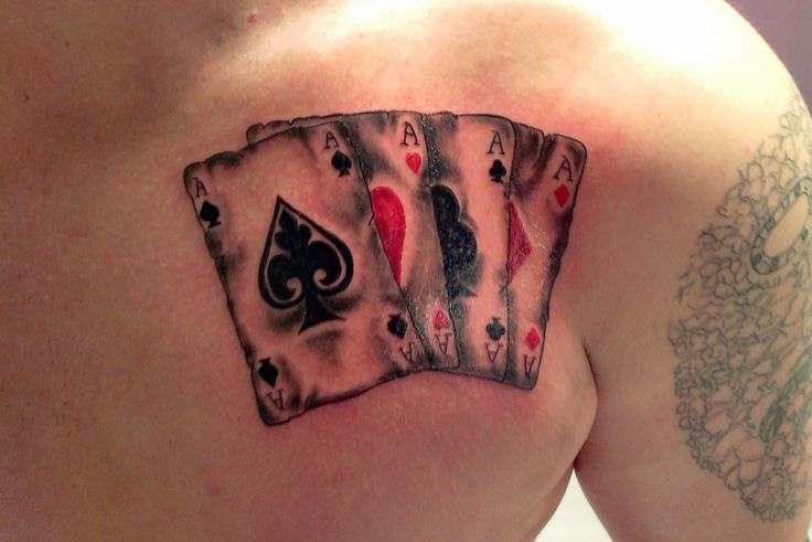Black Gambling Ace Of Spade Tattoo On Front Shoulder
