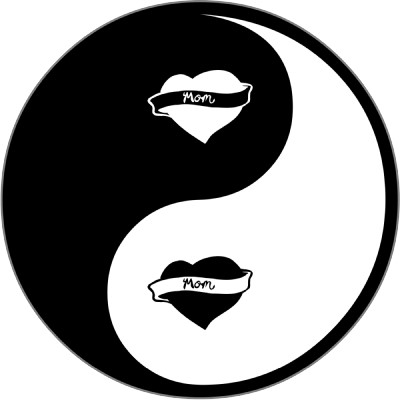 Black Heart With Banner In Yin Yang Tattoo Design