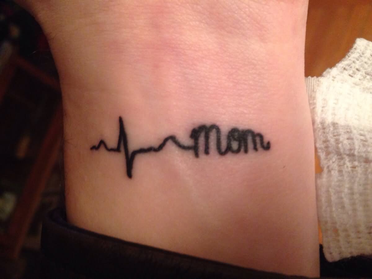 Black Heartbeat Mom Tattoo On Wrists
