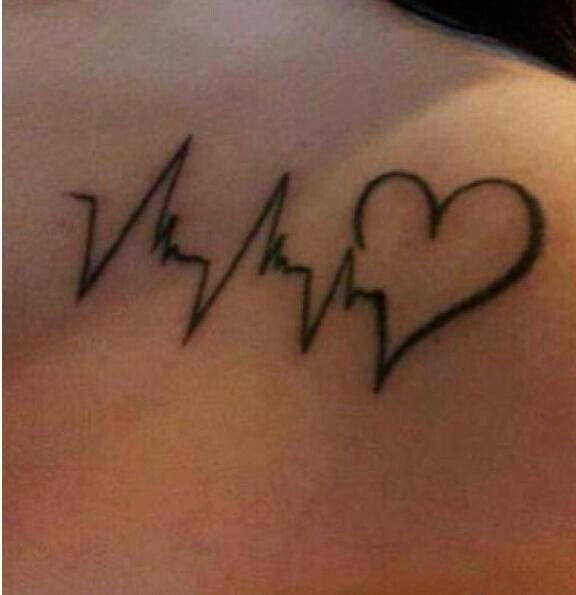 Black Heartbeat With Heart Tattoo Design