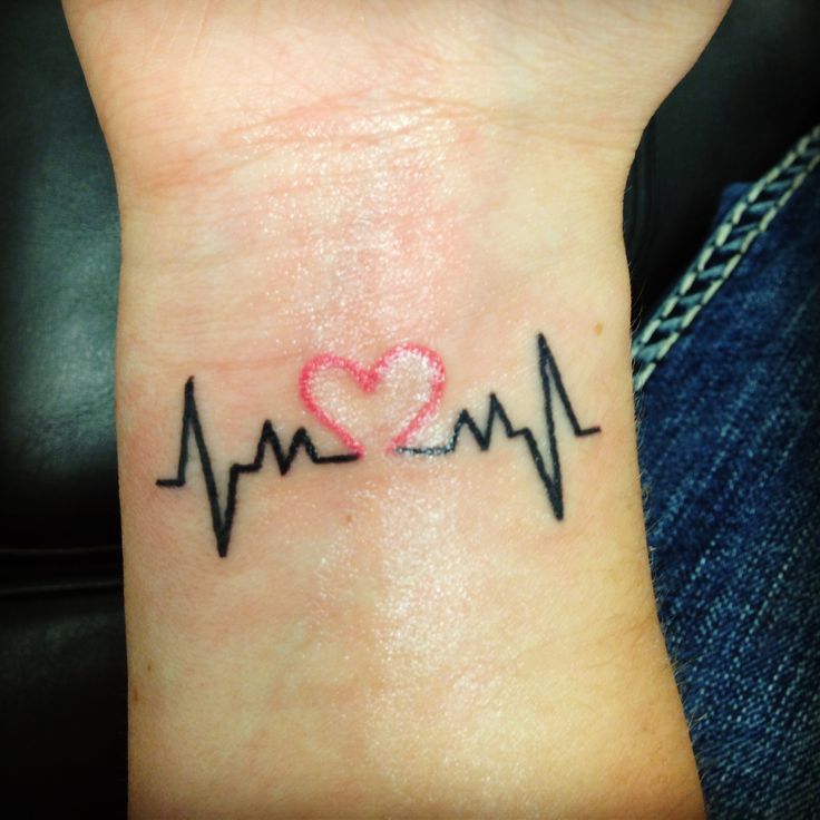 Black Heartbeat With Pink Heart Tattoo On Wrist