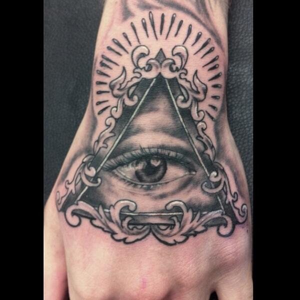 Black Illuminati Eye Tattoo On Hand