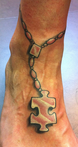 Black  Jigsaw Puzzle Tattoo On Ankle By D.B.K.