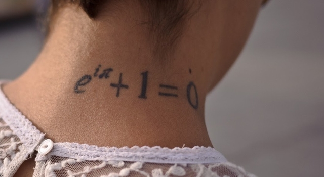 Black Math Formula Tattoo On Back Neck