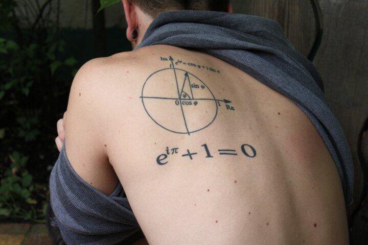 Black Math Formula With Diagram Tattoo On Man Left Back Shoulder
