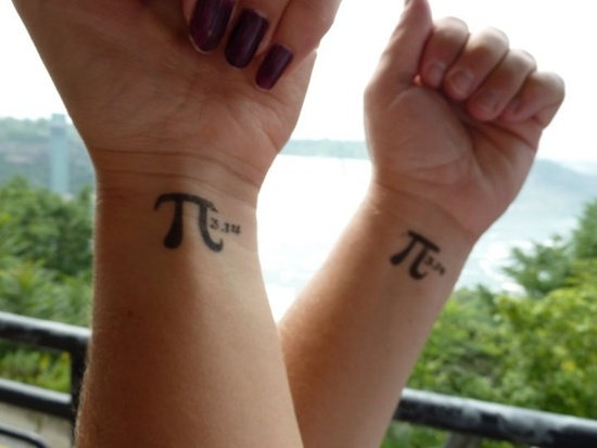 Black Math Pi Tattoo On Couple Wrist