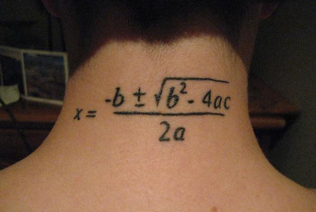 Black Math Quadratic Formula Tattoo On Man Back Neck