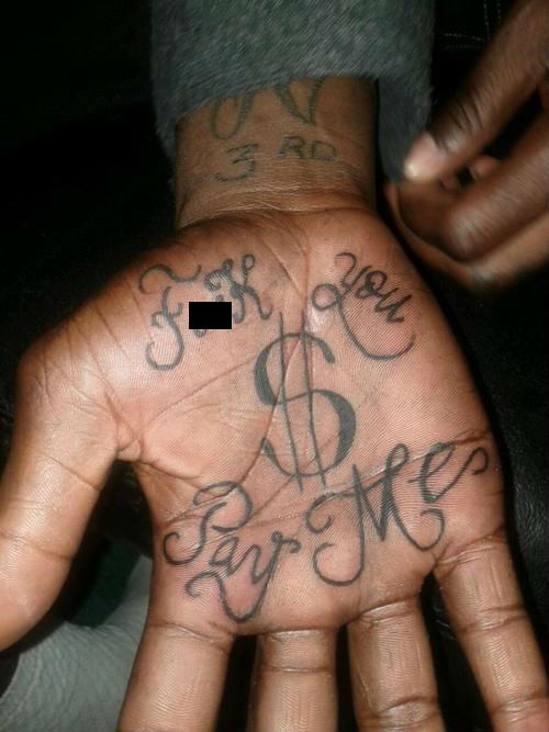 Black Money Symbol Tattoo On Hand Palm