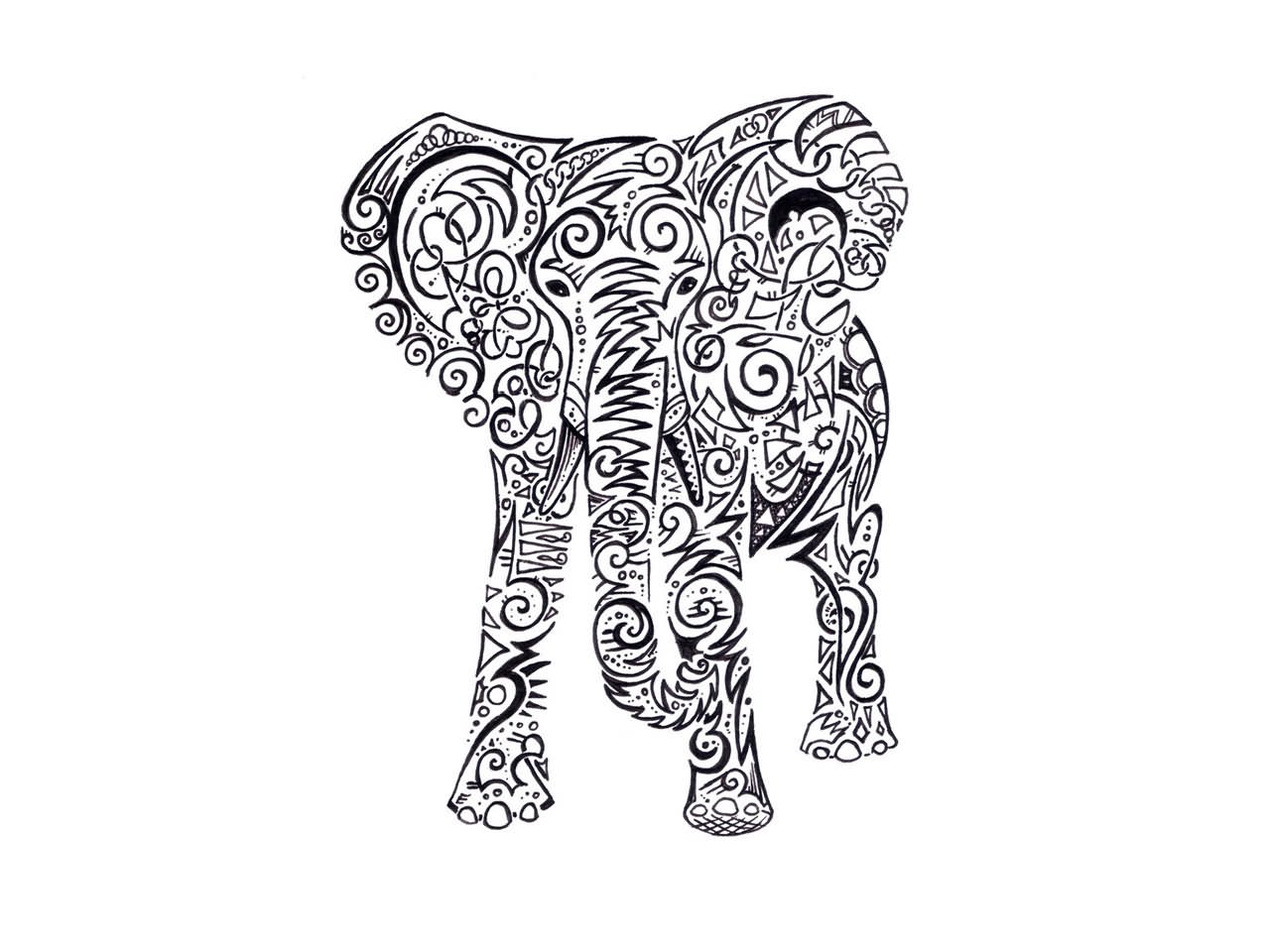 Black Polynesian Elephant Tattoo Stencil