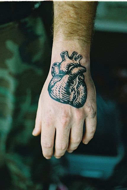 Black Real Human Heart Tattoo on Hand