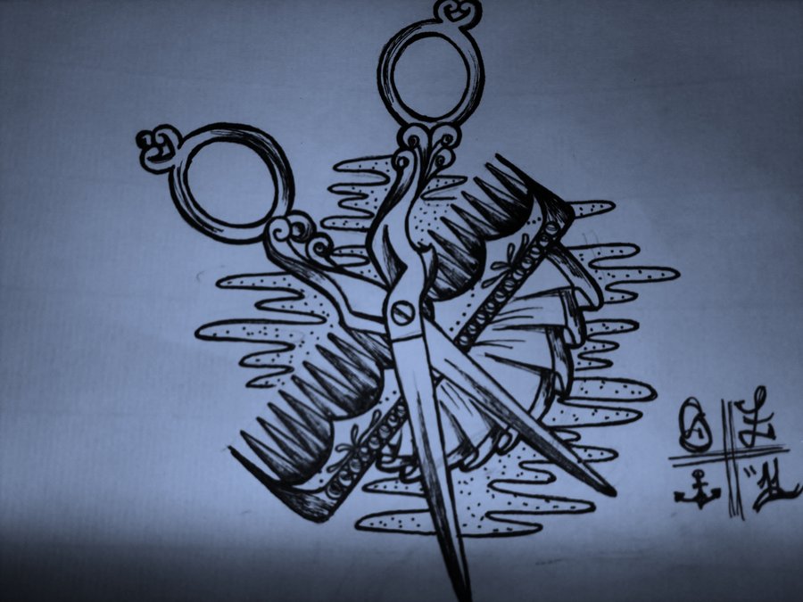 Black Scissor With Comb Tattoo Stencil By Shelly Ven Zoe TrueHeartInkTatto