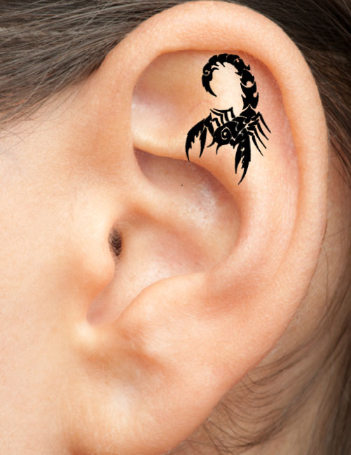 Black Scorpion Tattoo On Inside The Ear