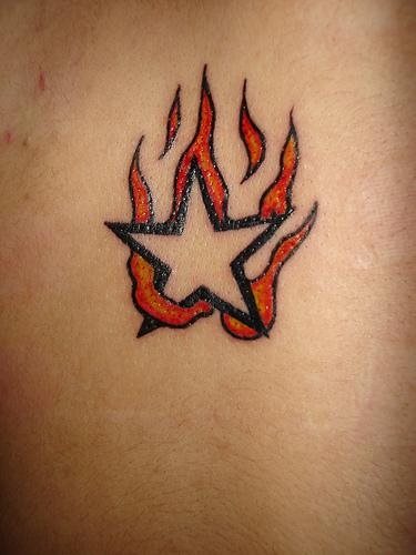 Black Star In Fire Tattoo Design
