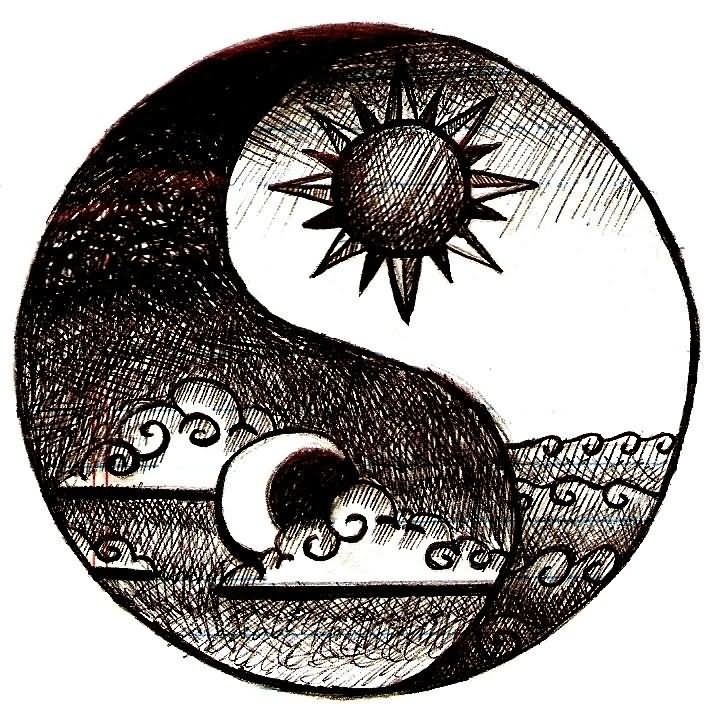 Black Sun And Moon In Yin Yang Tattoo Design