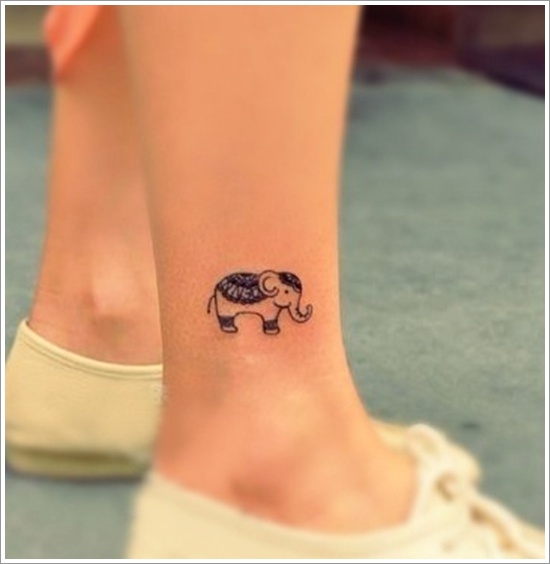 Black Tiny Elephant Tattoo On Leg