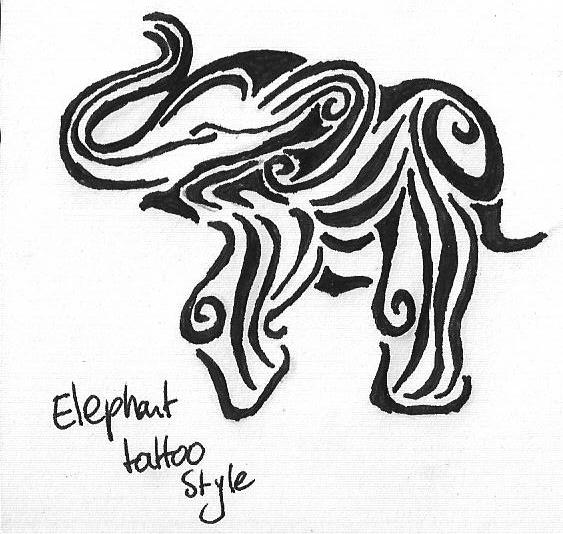 Black Tribal Elephant Tattoo Stencil