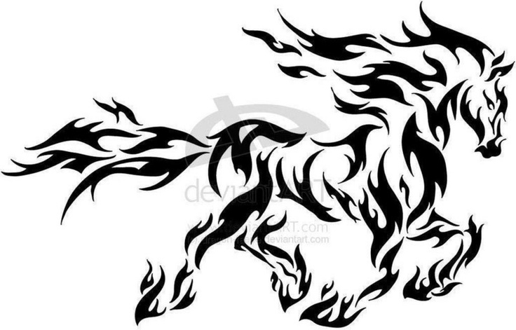 Black Tribal Fire Horse Tattoo Design
