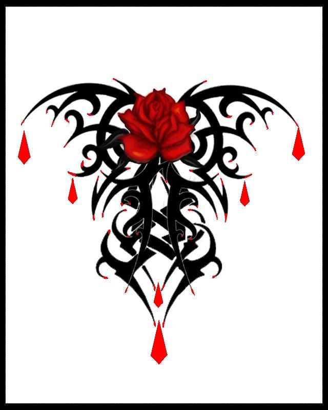Black Tribal Red Rose Gothic Tattoo Design Sample