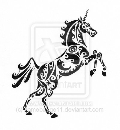 Black Tribal Unicorn Tattoo Stencil