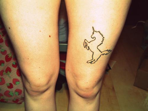 Black Unicorn Outline Tattoo On Left Thigh