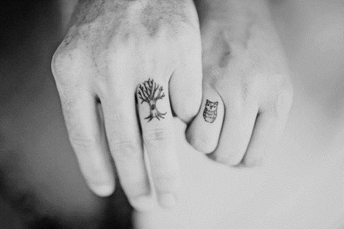 Black Without Leaves Tree Tattoo On Finger