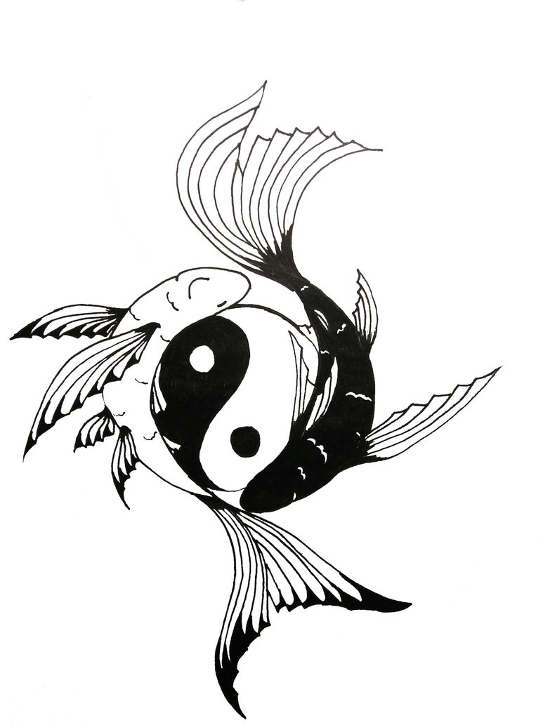 Black Yin Yang With Two Fish Tattoo Design By Allison O Neil