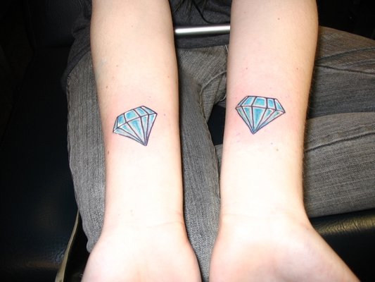 Blue Diamond Tattoo On Both Forearm For Daughter