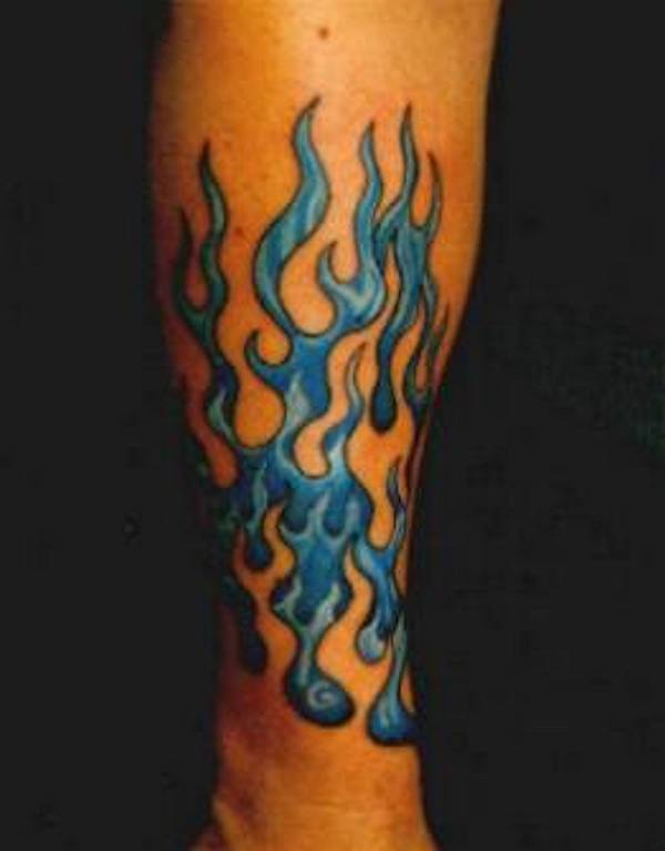 Blue Fire Flame Tattoo On Forearm