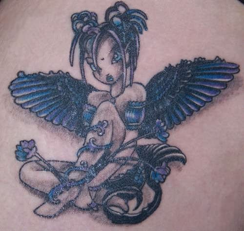 Blue Ink Gothic Fairy Tattoo