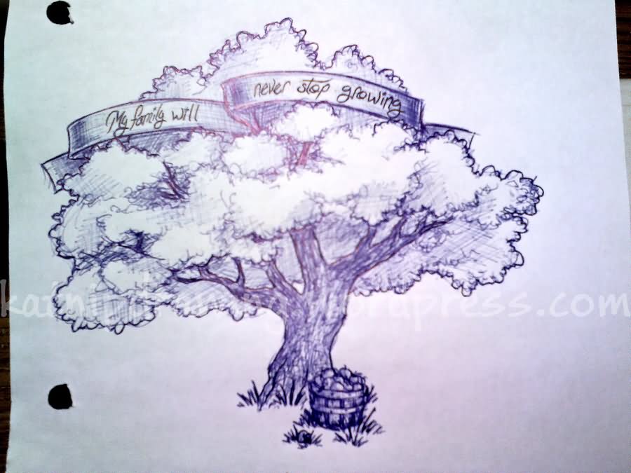 Blue Tree With Banner Tattoo Design By Kayden