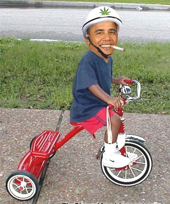 Child Obama On Cycle And Smoking Funny Picture
