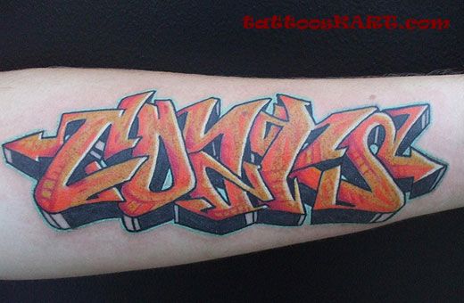 Color Graffiti Tattoo On Forearm