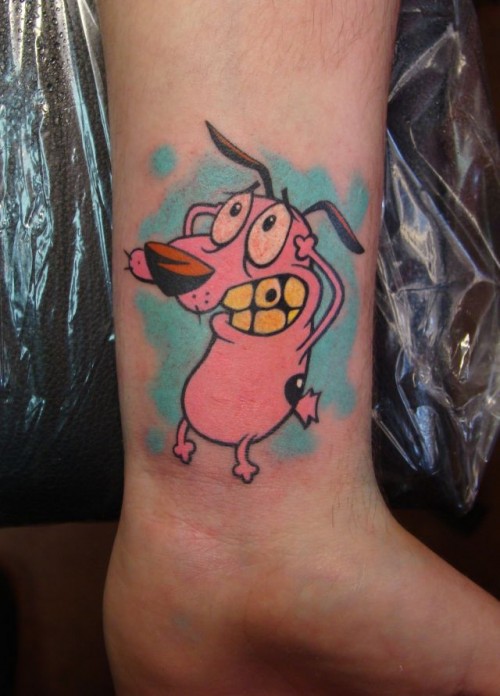 Colorful Cowardly Dog Cartoon Tattoo On Wrist By Attila