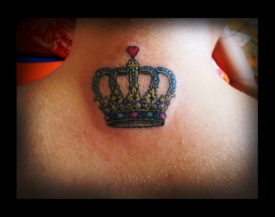 Colorful Crown Tattoo On Nape